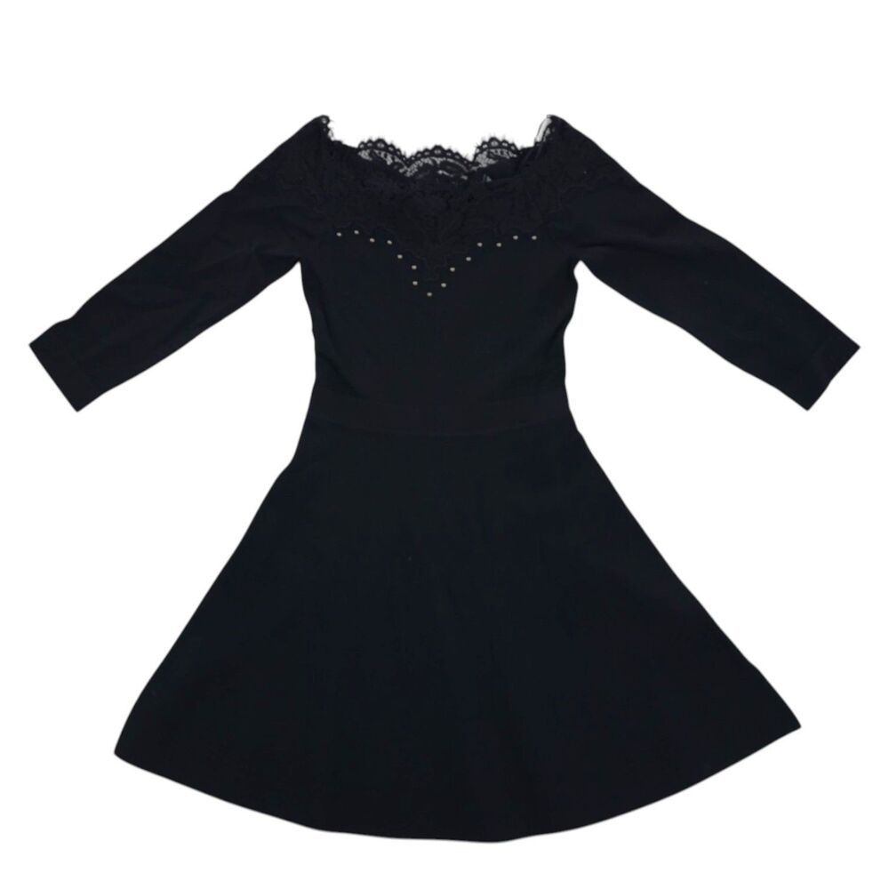 NWT Karen Millen Size Small Mini Black Dress Lace Neckline Y2K Glam Baddie Chic